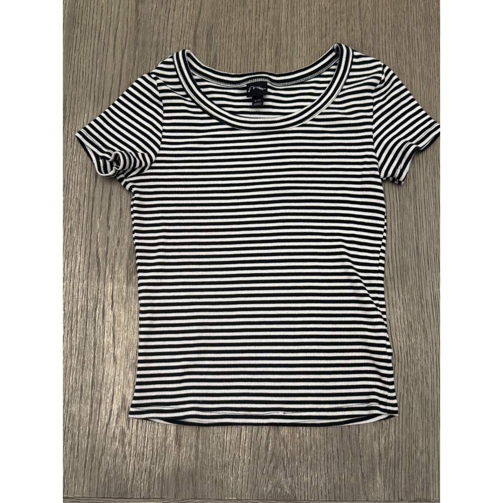 Art Class Black White Stripe‎ Ribbed Knit Crew Neck T Shirt Top XL 14